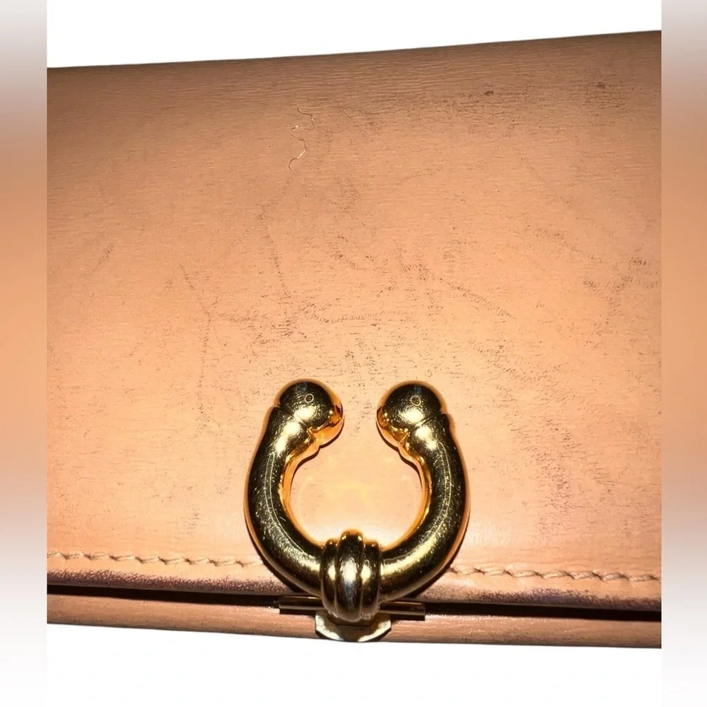 Gucci Vintage Horse Bit Long Wallet Tan Italian Leather Brass Hardware Neutral